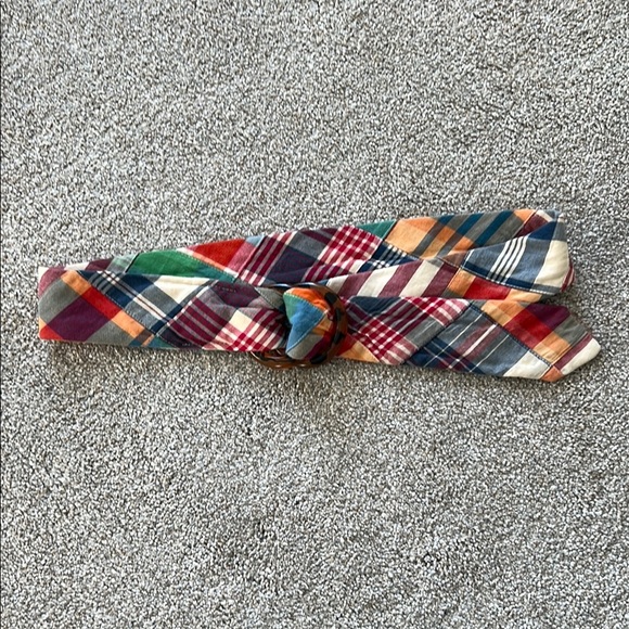 J.Crew 100 Cotton Madras Plaid Belt Fabric Tortoise  Buckle - Womens - Picture 3 of 4